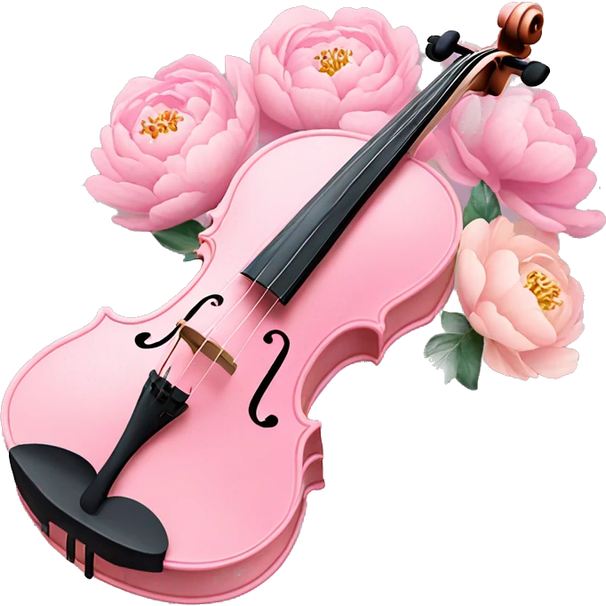 soft pastel pink violin with peonies and glitter emoji