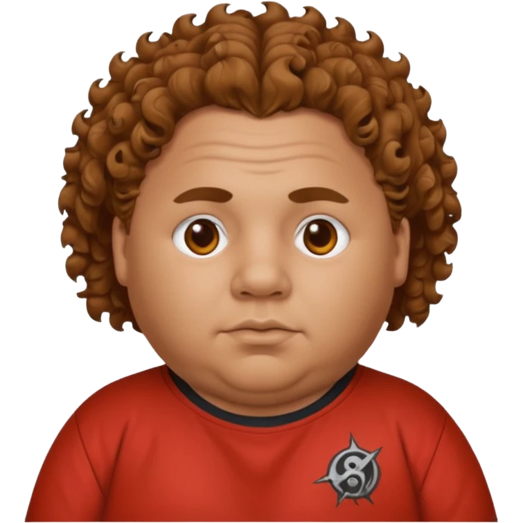 Fat boy with curly brown hair and and a slipknot shirt emoji