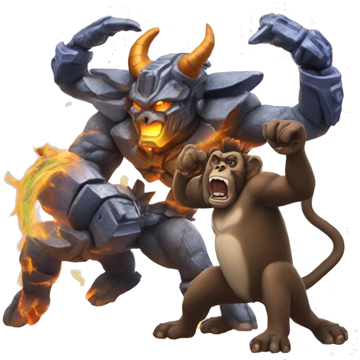 Unicron fighting a monkey emoji