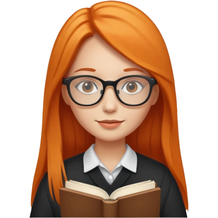 Long Hair Women with Book, Orange straight Hair, glasses

 emoji