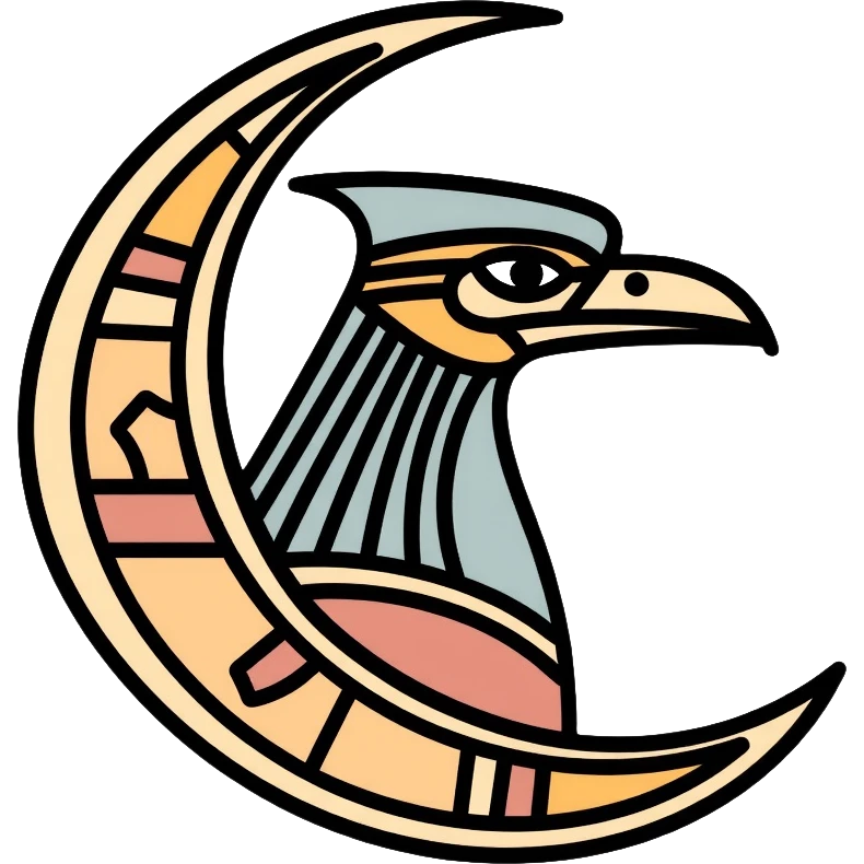 Egyptian moon god Khonsu with falcon head, lunar disk and crescent moon symbol emoji