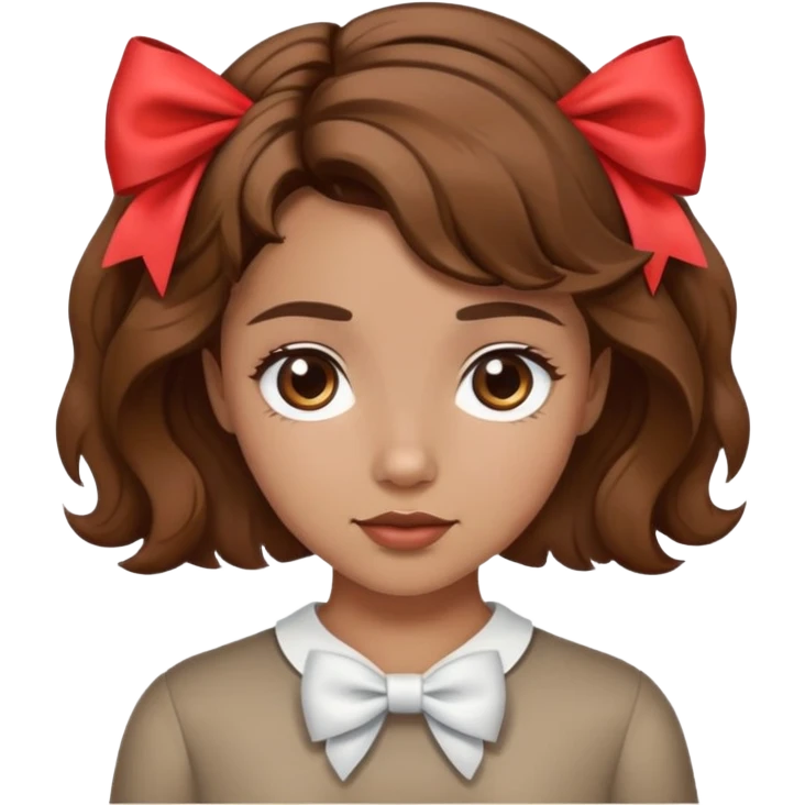 Girl with wavy brown short hair with a bow in her hace and medium skin  emoji
