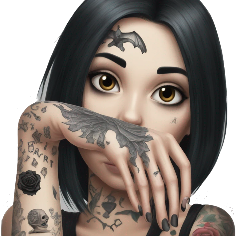 Feminine arm, black fingernails and gothic tattoos  emoji