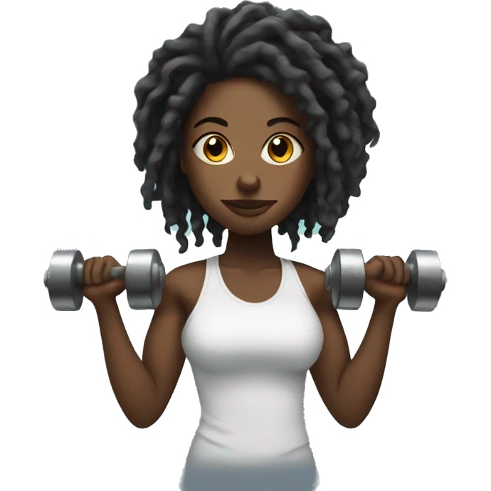 Black girl with locs using dumbbells emoji