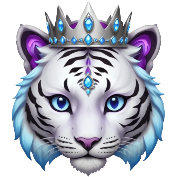 ESO Female white/black tiger khajiit leader of the umbral rose, glowing blue eyes, glowing blue 'third eye' gem; silver crown/tiara with purple gems  emoji