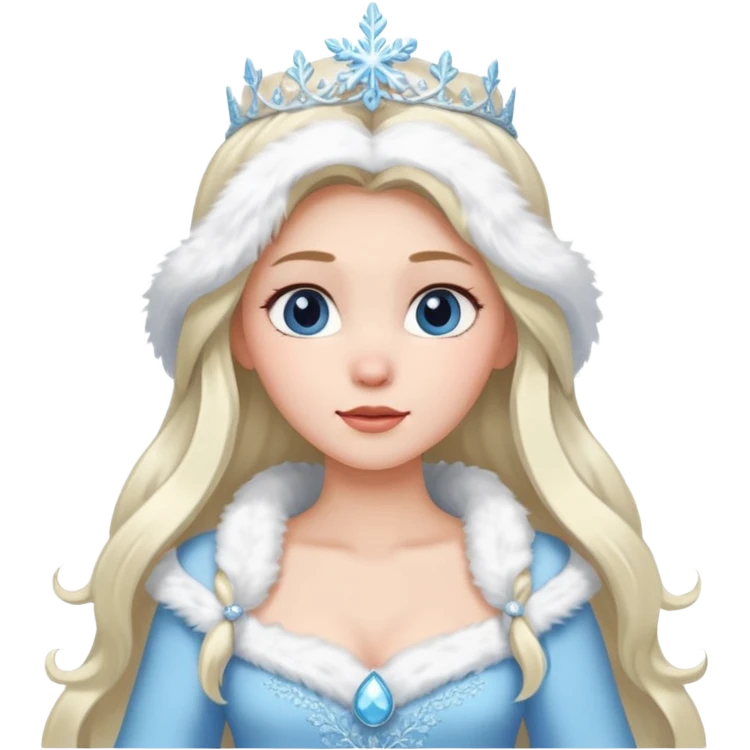 snow princess with long hair wearing snow chirsmas clothes looking at the front emoji