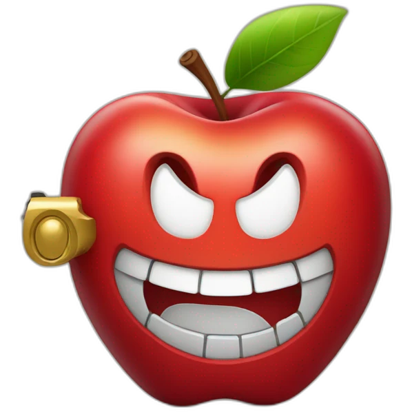 smiling red apple holding a revolver emoji