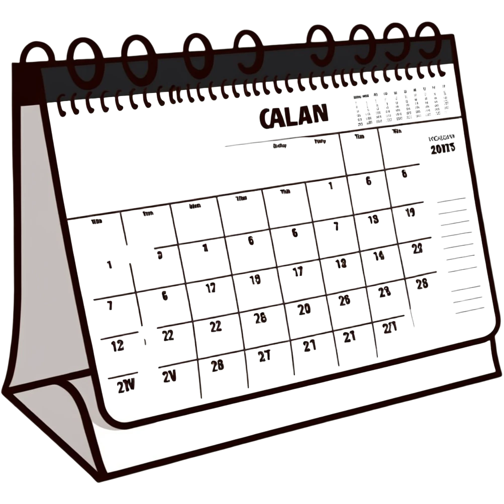 Colorful desk calendar with flip pages and a marked important date emoji