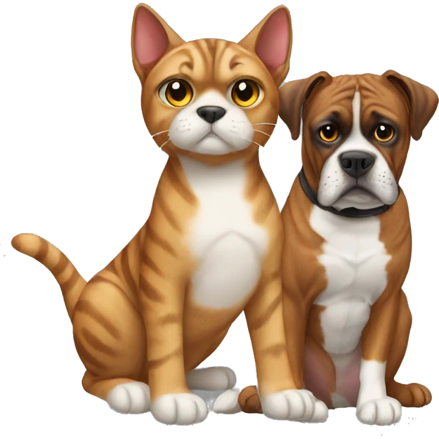Tabby cat with a boxer dog emoji