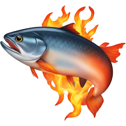 Salmon fish engulfed in flames emoji