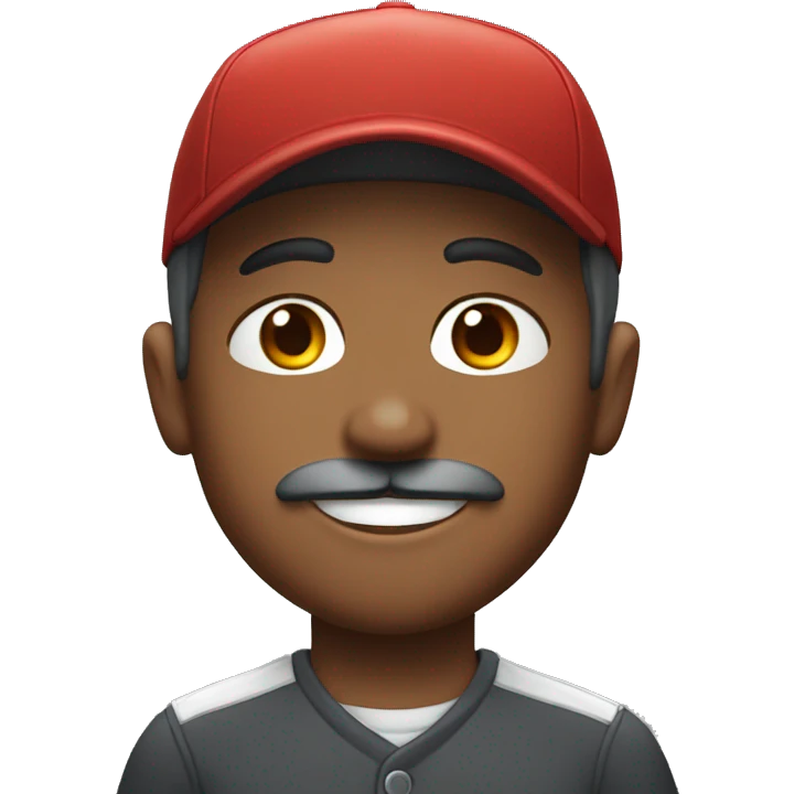 smiling boy in baseball cap with gray and red hair with thick mustache  emoji