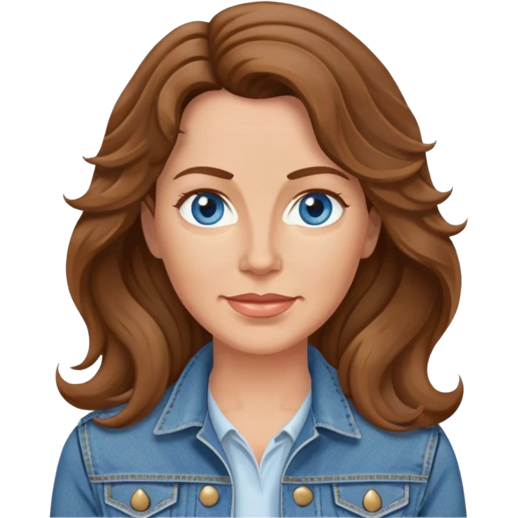 a 45 year old mom with brown straitish wavy hair and a jean jacket with blue eyes  emoji