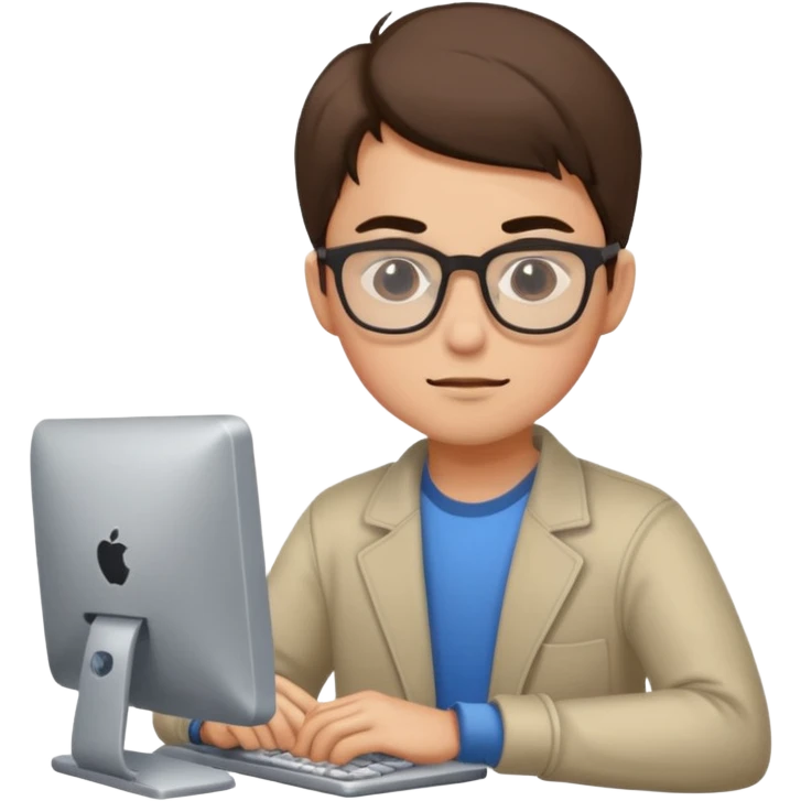 young programmer working very hard on the computer, squinting, focused expression emoji