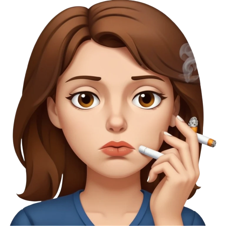 tired woman with brown hair smoking a cigarette looking fed up and exhausted emoji