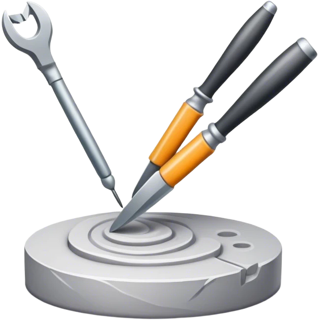 Icon for sculpting, with sculpting tools, sculpture in progress on a textured surface, minimalistic style, clean lines, transparent background. emoji