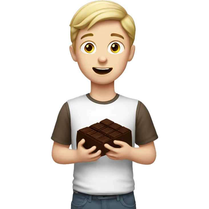 Caucasian white boy eating chocolate emoji