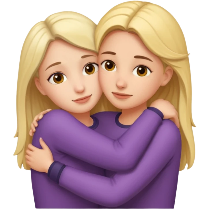 Two females hugging for comfort emoji