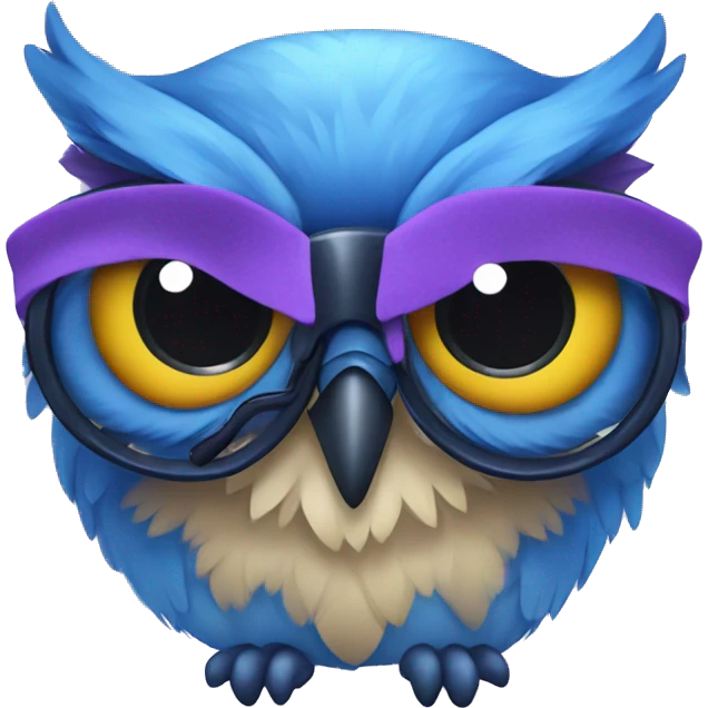 purple and blue owl with headset and bowtie emoji