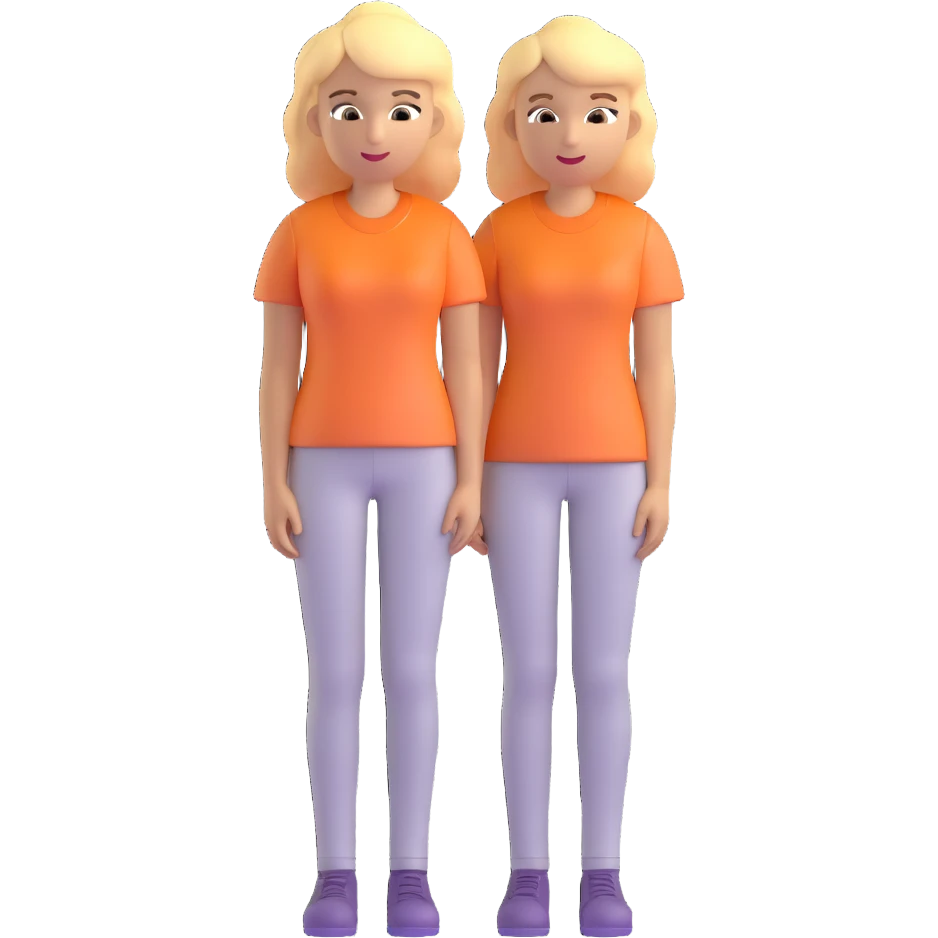 woman with blond hair, entire body visible, standing, wearing a very light orange shirt, emoji style emoji