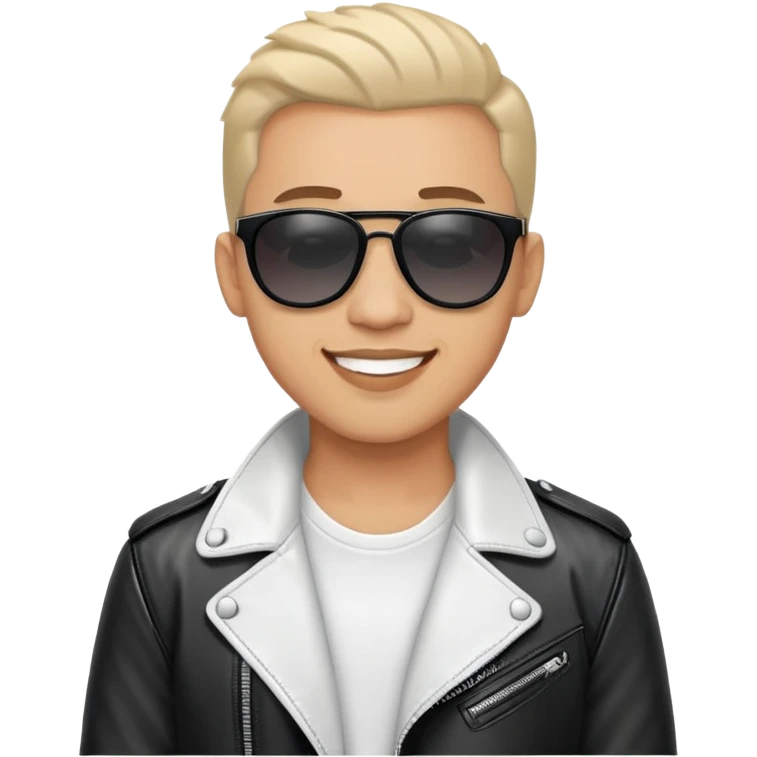 Happy Male Music Singer with white shirt, black leather jacket and sunglasses emoji