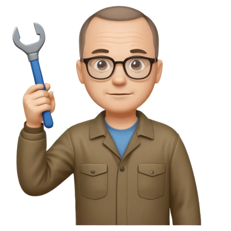 Carl from Sling Blade, full body, waving at a 3/4 angle emoji