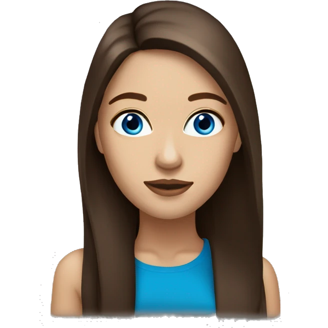 brunette woman blue eyes long straight brown  hair full lips  emoji