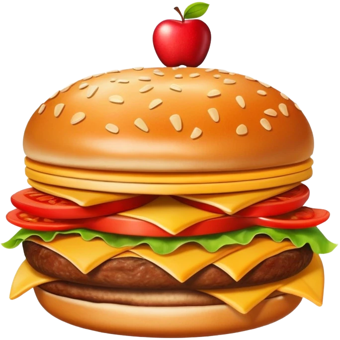 A fun fusion food emoji where a burger, pizza slice, french fries, and an apple are combined into one wacky fast food item emoji