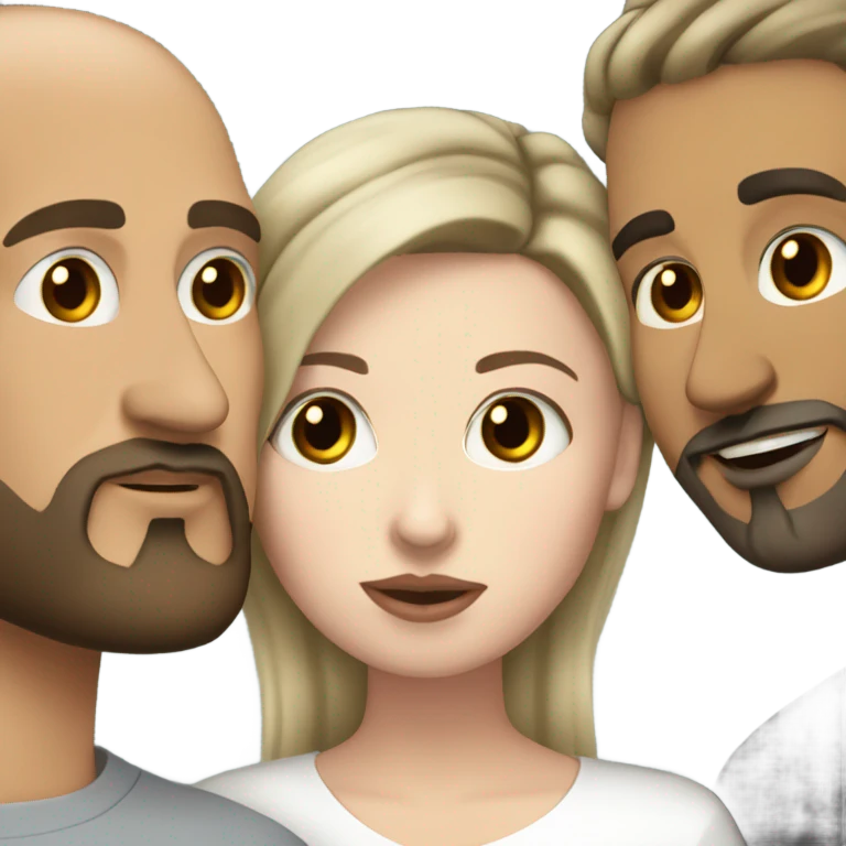 White girl dark hair kissing mixed bald man with beard emoji