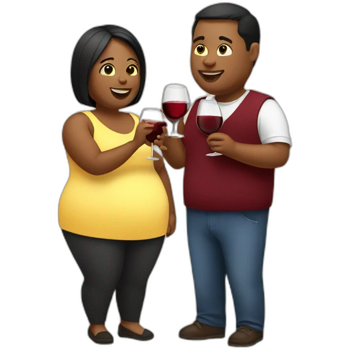 overweight couple drinking wine emoji