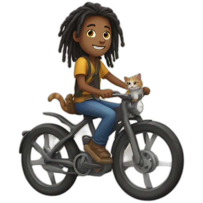 A boy with dreadlocks rides a cat emoji