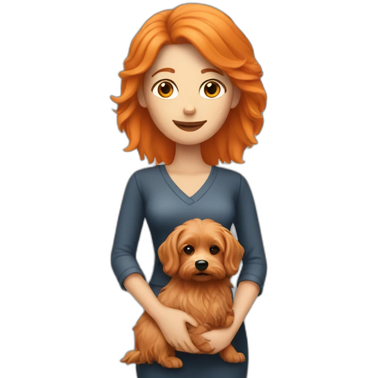 orange hair woman holding yorkshire dog emoji