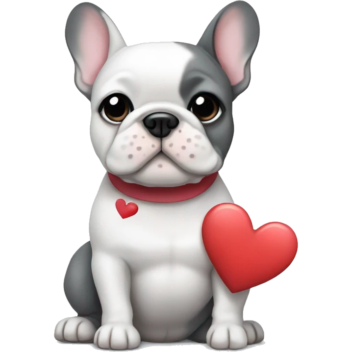 Grey white frenchie holding a heart  emoji