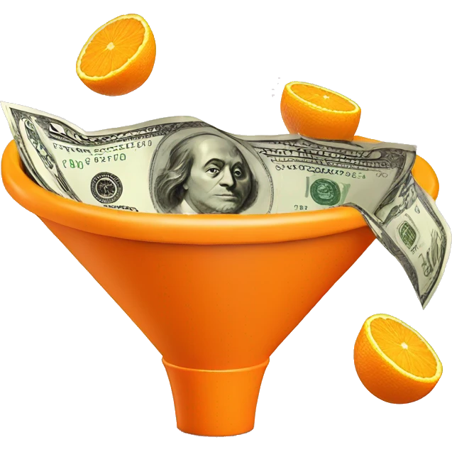 a orange 3d funnel with cash going into it  emoji