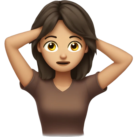 brunette girl stressed out with her hands on her head  emoji