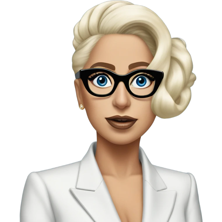 Lady gaga blue eyes black glasses classy updo  emoji