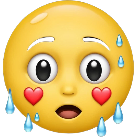Yellow face emoji with black ball gag in mouth, sweating down face and hearts in eyes emoji
