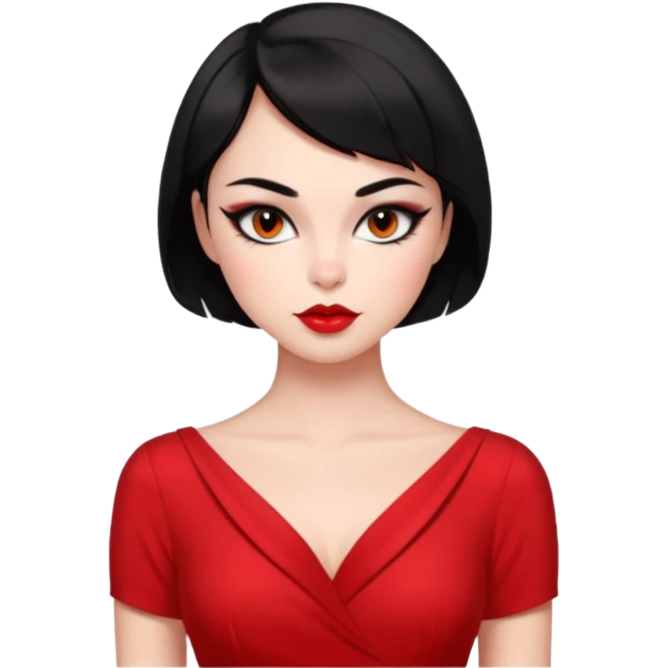 Chica Otaku con delineado gatita con vestido rojo y pelo corto negro súper sexy emoji