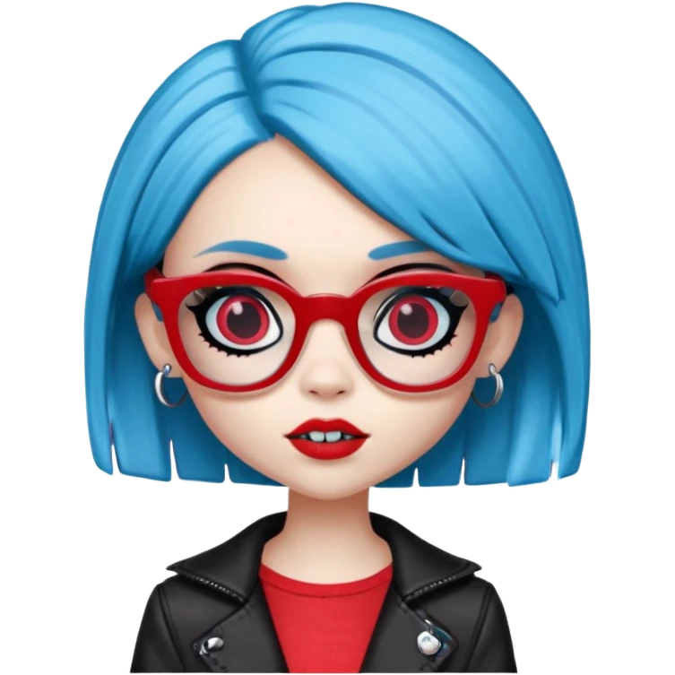 Ghoulia yelps monster high doll in scene/emo style clothes, thin, small, red, rectangle glasses emoji