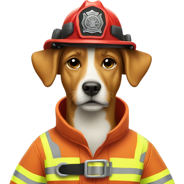 A dog wearing in a  firefighter outfit  emoji