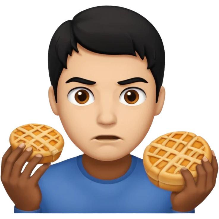 mach mir eine sportliche person mit schwarzen haaren die gerade offensichtlich heißhunger hat. Sie soll määnlich sein emoji