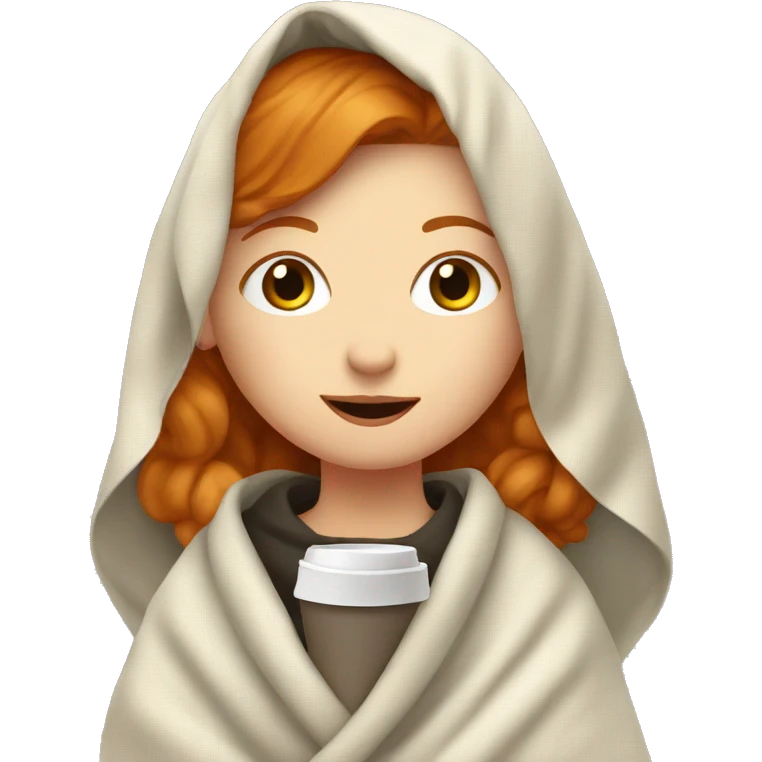 Ginger girl with blanket and a coffee emoji