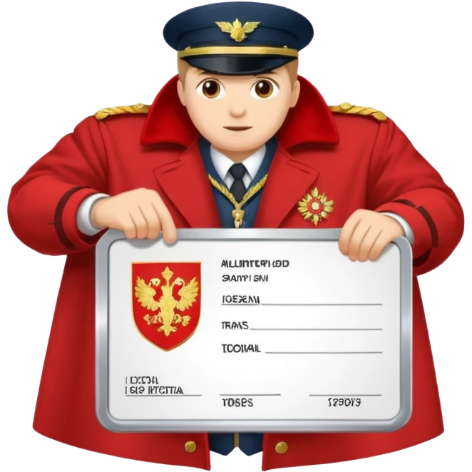 военный билет в руке крассный без человека, просто рука и в ней билет русский герб emoji