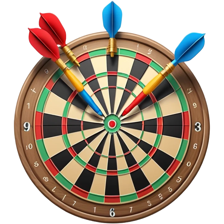 A dartboard with darts firmly stuck in the bullseye, surrounded by the colorful sections of the target. The background conveys a competitive atmosphere, with a subtle focus on precision and skill in the game of darts. emoji