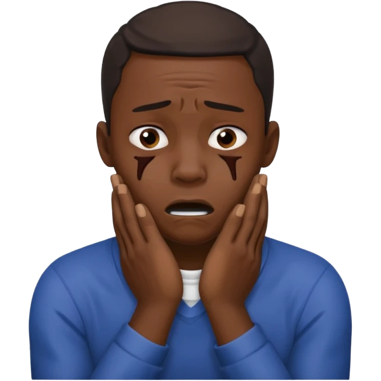 make a photo of a black man who is choking himself with his hangs emoji