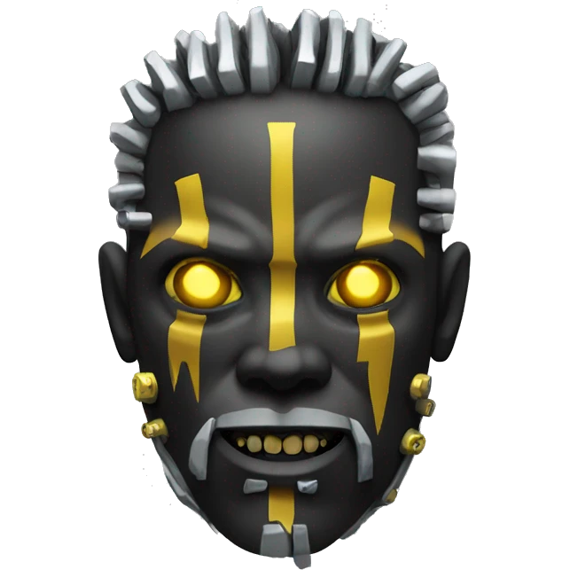 black metal cyborg head with yellow goatee emoji