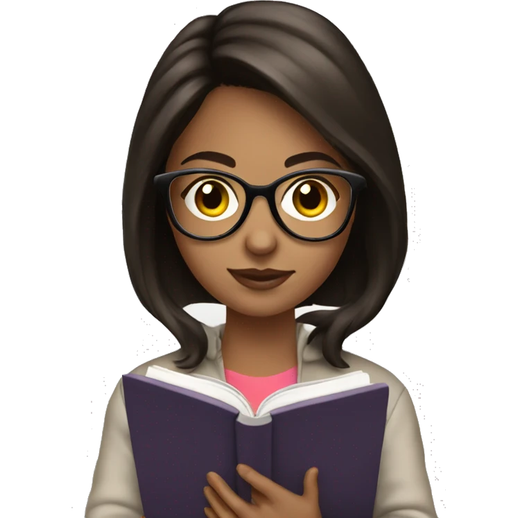 Brunette Girl with glasses reading in KINDLE emoji