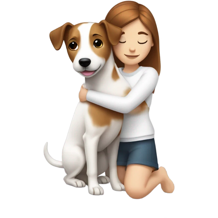 whit brown haired girl hugging jack russell terrier emoji