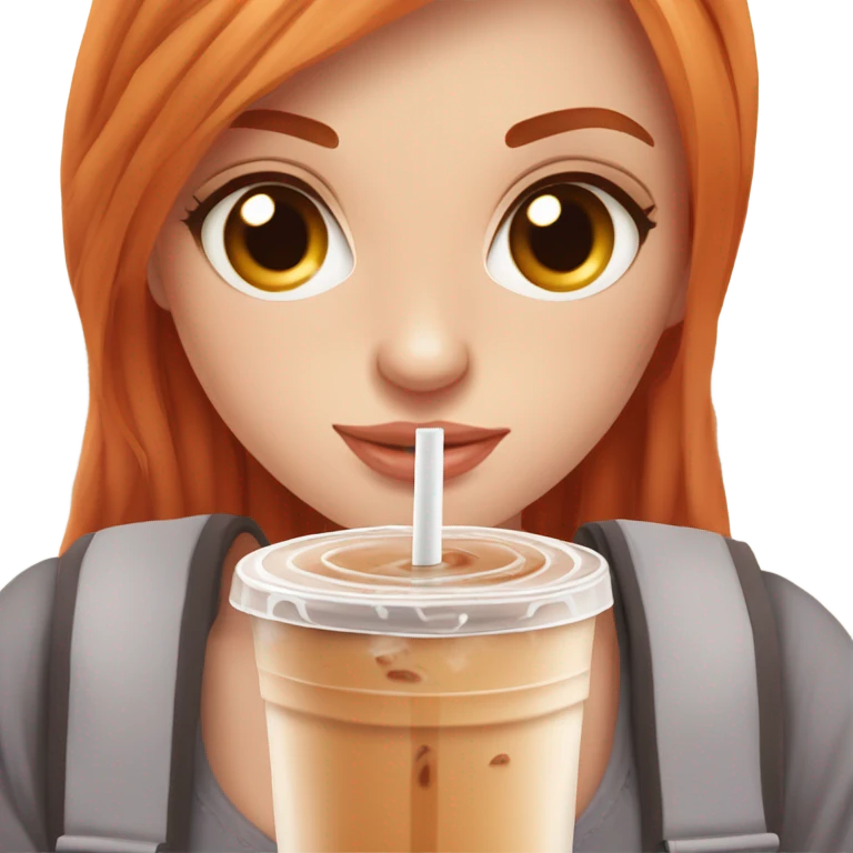 Beautiful fair skin long orange red hair girl brown eyes fair skin girly beautiful drinking straw iced ice coffee clean white beautiful emoji