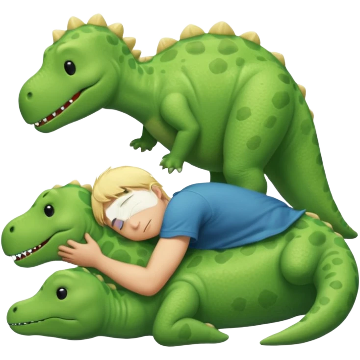 Blond boy sleeping with green pillow with dinosaur emoji