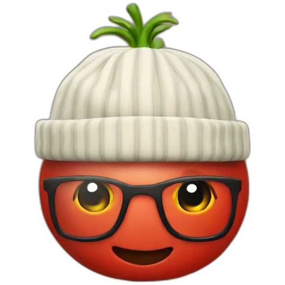 nerd tomato with a beanie emoji